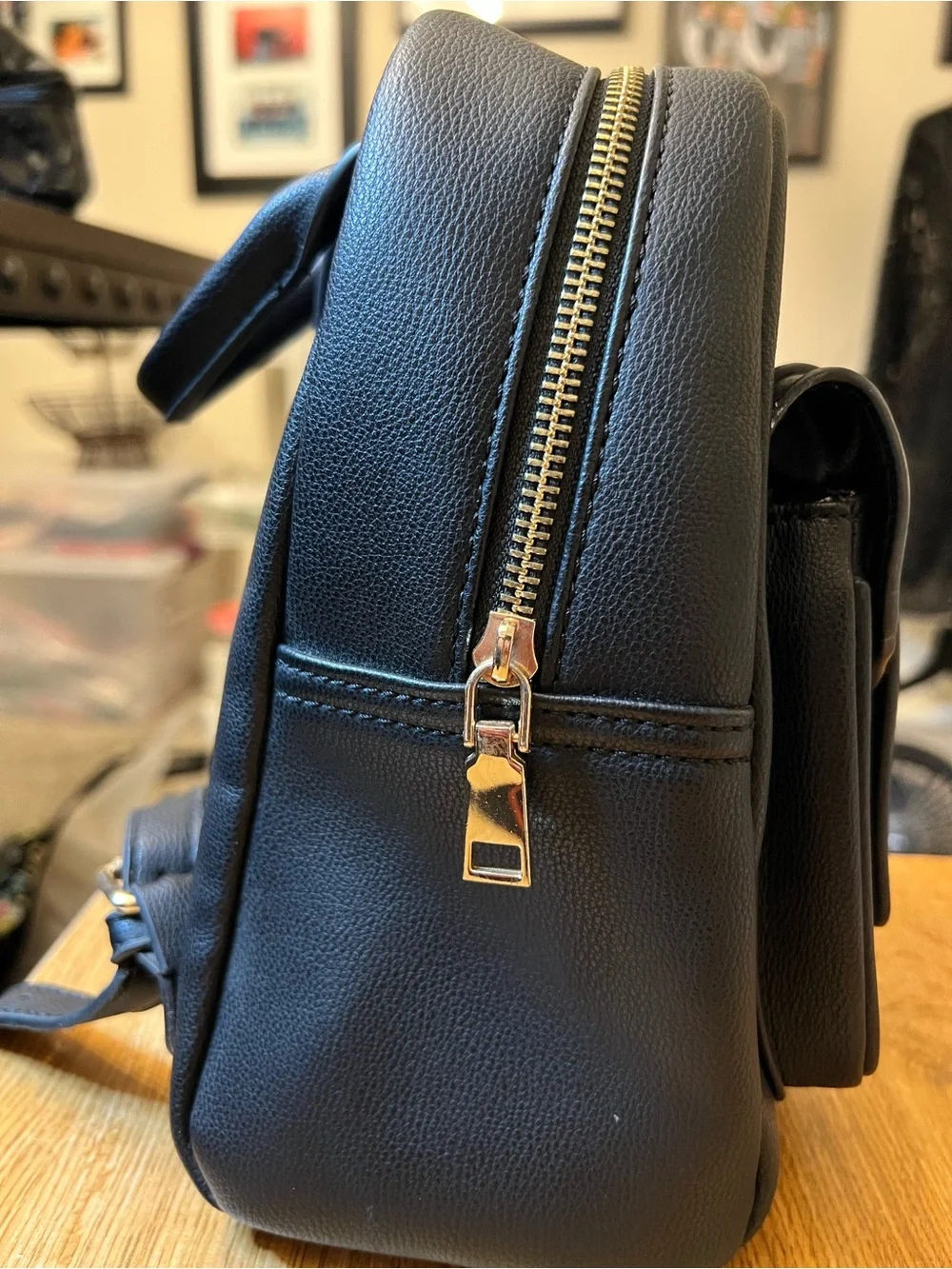 Women's Black Mini Backpack with Gold Hardware
